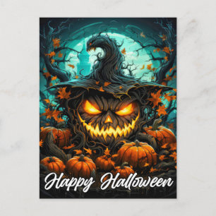 Carte Postale Joyeux Halloween Sinistre Citrouille Folle Illumin