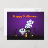 Carte Postale Joyeux Halloween Squelette Et Fantômes (Devant / Derrière)