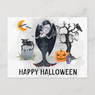 Carte Postale Joyeux Halloween Vampire Aquarelle 
