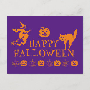 Carte Postale Joyeux Halloween violet orange effrayant