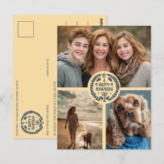 Carte Postale Joyeux Hanoukka CUSTOM 3 PHOTO FÊTE (Devant / Derrière)