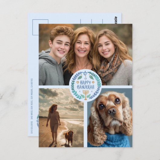 Carte Postale Joyeux Hanoukka CUSTOM 3 PHOTO FÊTE (Devant / Derrière)