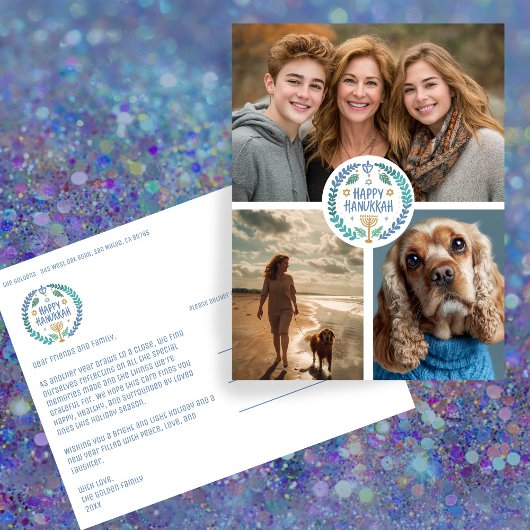 Carte Postale Joyeux Hanoukka CUSTOM 3 PHOTO FÊTE