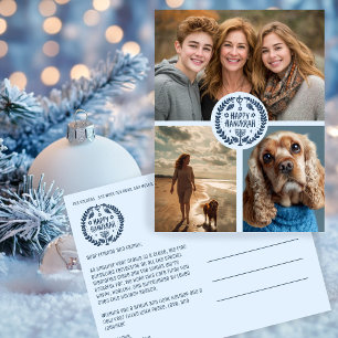 Carte Postale Joyeux Hanoukka CUSTOM 3 PHOTO FÊTE