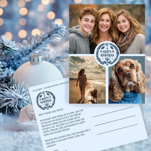 Carte Postale Joyeux Hanoukka CUSTOM 3 PHOTO FÊTE