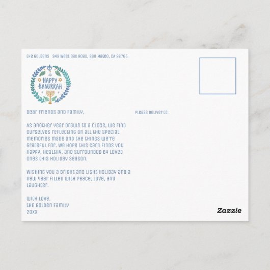 Carte Postale Joyeux Hanoukka CUSTOM 3 PHOTO FÊTE (Dos)