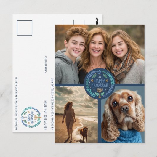 Carte Postale Joyeux Hanoukka CUSTOM 3 PHOTO FÊTE (Devant / Derrière)