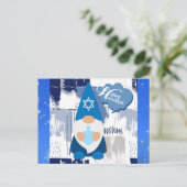Carte Postale Joyeux Hanoukka Gnome Dreidel Cute Blue (Debout devant)