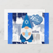 Carte Postale Joyeux Hanoukka Gnome Dreidel Cute Blue (Devant / Derrière)