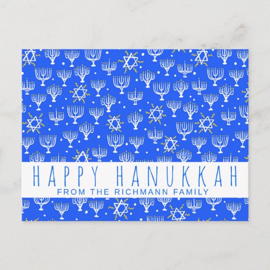 Carte Postale Joyeux Hanukkah Étoile de David Ménorah Bleu PERSO (Devant)