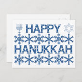 Carte Postale Joyeux Hanukkah Étoile de David Ménorah Flocons de (Devant / Derrière)
