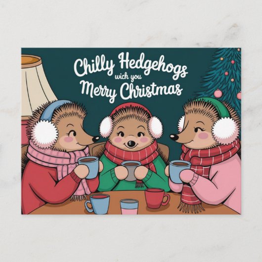 Carte Postale Joyeux hérisson de Noël mignon (Devant)