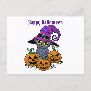 Carte Postale Joyeux hibou Halloween et citrouille, personnalisé