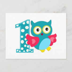 Carte Postale Joyeux hibou pour le premier anniversaire