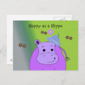 Carte Postale Joyeux hippo - Hippopotame violet (Devant / Derrière)