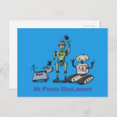 Carte Postale Joyeux joli robot trio dessin sur arrière - plan b (Devant / Derrière)