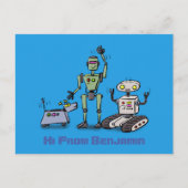 Carte Postale Joyeux joli robot trio dessin sur arrière - plan b (Devant)