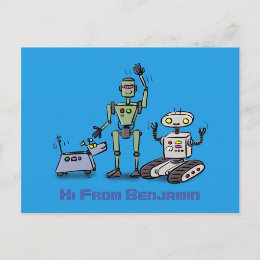 Carte Postale Joyeux joli robot trio dessin sur arrière - plan b (Devant)