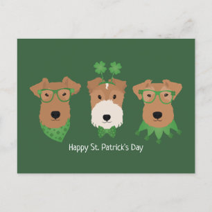 Carte Postale Joyeux Jour de la Saint Patrick Welsh Wire Fox Ter