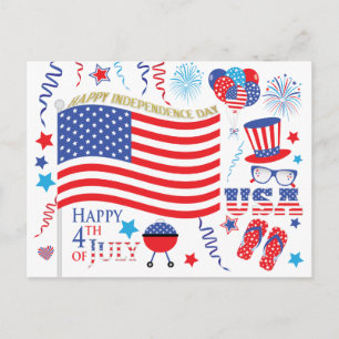 Carte Postale Joyeux Jour de l'Indépendance 4 Juillet Rouge Blan