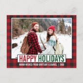 Carte Postale Joyeux Joyeux Vacances Moderne Photo Rouge Plaid (Devant)