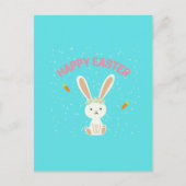 Carte Postale Joyeux lapin blanc de Pâques sur bleu (Devant)