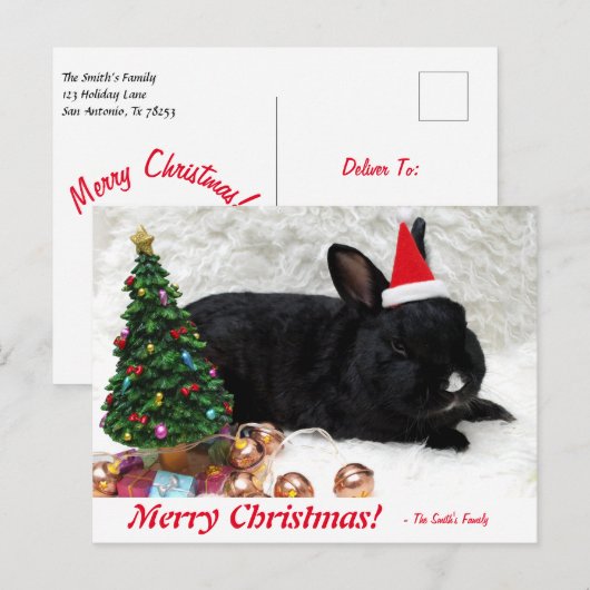 Carte postale Joyeux lapin de Noël personnalisé (Devant / Derrière)
