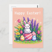 Carte Postale Joyeux lapin de Pâques 8 bits art pixel (Devant / Derrière)