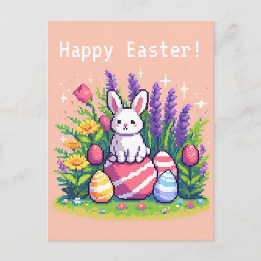 Carte Postale Joyeux lapin de Pâques 8 bits art pixel (Devant)