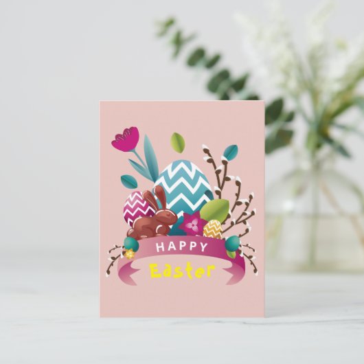 Carte Postale Joyeux lapin de Pâques, conception d'oeufs (Debout devant)