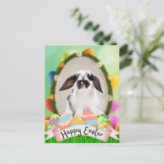 Carte Postale Joyeux lapin de Pâques, conception d'oeufs (Debout devant)