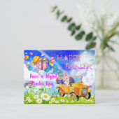 Carte Postale Joyeux Lapin Joyeux Livrant Des Oeufs De Pâques Co (Debout devant)