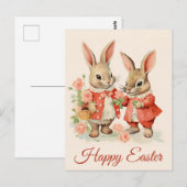 Carte Postale Joyeux lapin lapin Vintage de Pâques (Devant / Derrière)