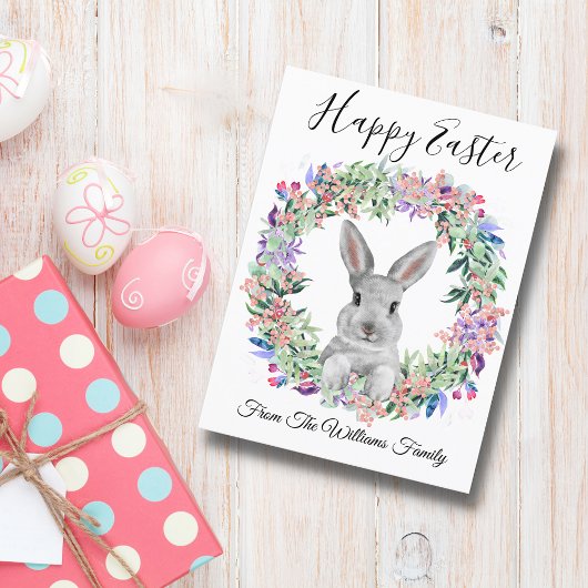 Carte Postale joyeux lapin mignon de pâques et famille de couron