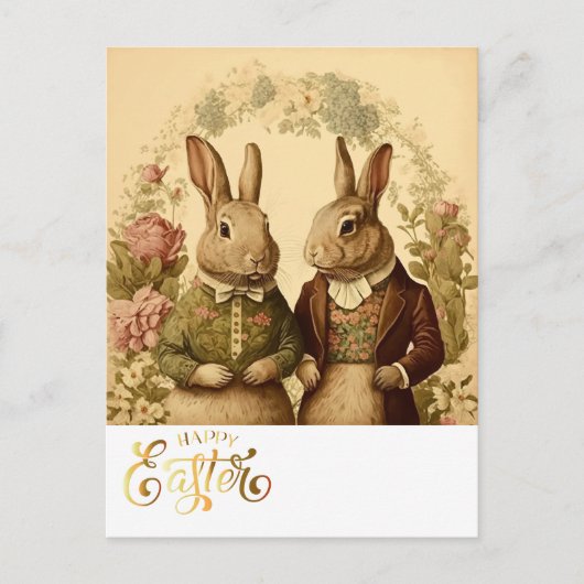 Carte Postale Joyeux lapin Vintage de Pâques (Devant)