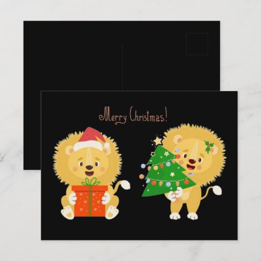 Carte Postale Joyeux Lion Cubs Xmas (Devant / Derrière)