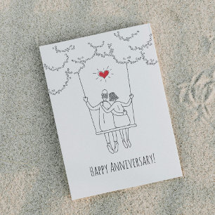 Carte Postale Joyeux Mariage Anniversaire Red Heart Couple
