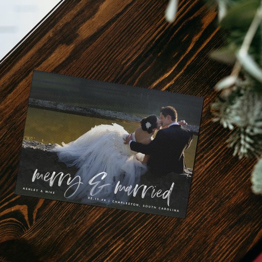 Carte postale Joyeux marié blanc Script photo Holi