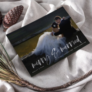 Carte postale Joyeux marié blanc Script photo Holi