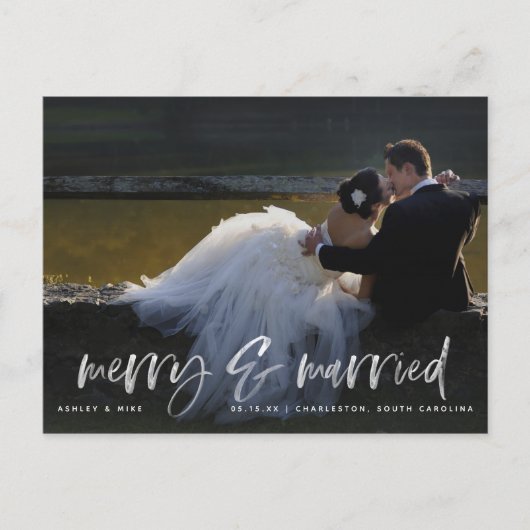 Carte Postale Joyeux Marié Blanc Script Photo QR Code Vacances (Devant)