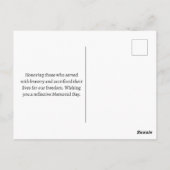 Carte Postale Joyeux Memorial Day Coquelicots Rouges Militaire (Dos)