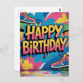 Carte Postale Joyeux mur de graffitis d'anniversaire avec Basket (Devant / Derrière)