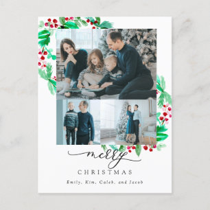 Carte Postale Joyeux Noël 3 Photo Montage Couronne de Noël