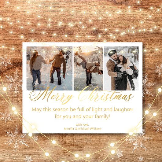 Carte Postale joyeux noël 3 photos collage mariage doré