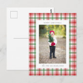 Carte Postale Joyeux Noël à carreaux | AJOUTEZ VOTRE PHOTO DE FA (Devant / Derrière)