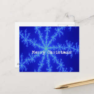 Carte Postale Joyeux Noël Abstrait Flocon de Neige Bleu