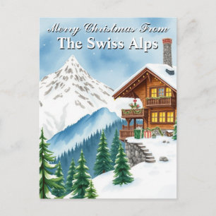 Carte Postale Joyeux Noël Alpes suisses Chalet enneigé Montagne