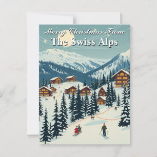 Carte Postale Joyeux Noël Alpes suisses Village de ski alpin