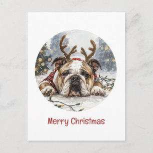 Carte Postale Joyeux Noël anglais Bulldog Reindeer