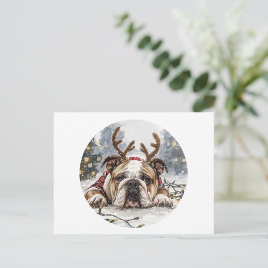 Carte Postale Joyeux Noël anglais Bulldog Reindeer (Debout devant)